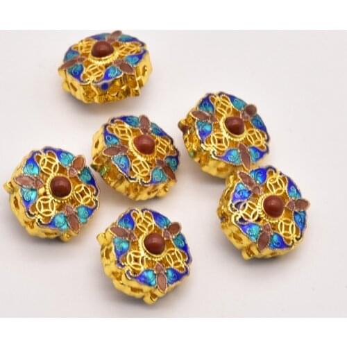 2 Pcs/Lot 16mm Cloisonne Three-Row Hole Brass Gold Plated Beads Loose Beads Wholesale Making For Diy Jewelry Bracelet JA0299