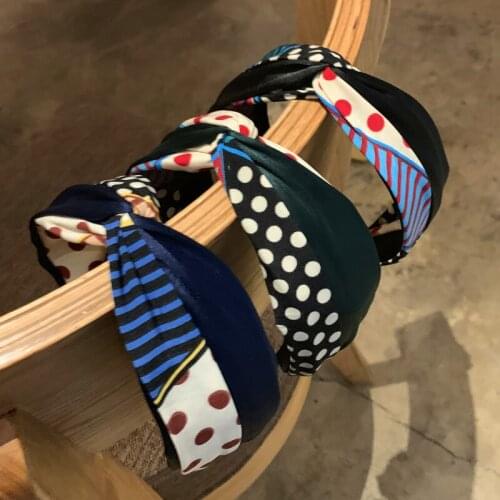 30pcs/lot DIY Multi Stripe Wave Point Splice Head Band Wide Contrast Color Cross HeadBands Hair Styling Tools Accessory HA1142