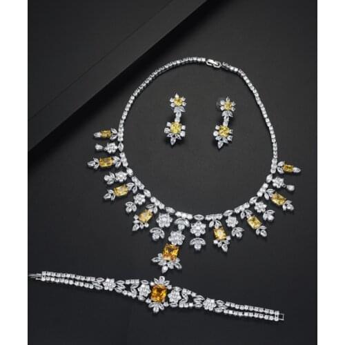 Be 8 New Princess Wedding Jewelry Set With AAA Cubic Zircon Stone High Quality Bridal Necklace Earring Jewelry 3 pcs Set S437