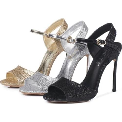 INS bling bling woman sequins metal spike high heel sandal silver black gold open toe metal high heel sandal