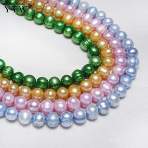 Cultured Potato Freshwater Pearl Beads Light Blue Pink Yellow Green Designer 8-9mm Natural Beads For Jewelry Making 0.8mm Hole