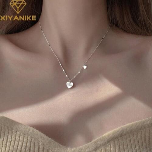 XIYANIKE 925 Sterling Silver New Love Heart Pendant Necklace Female Trend Niche Design Cute Romantic Simple Clavicle Chain Gift