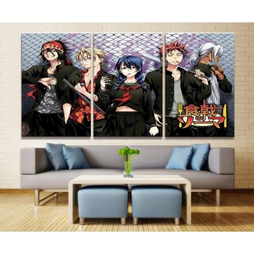 Home Decor Modular Canvas Painting Picture 3 Piece Shokugeki No Soma Anime Characters Poster Wall For Home Canvas Wholesale
