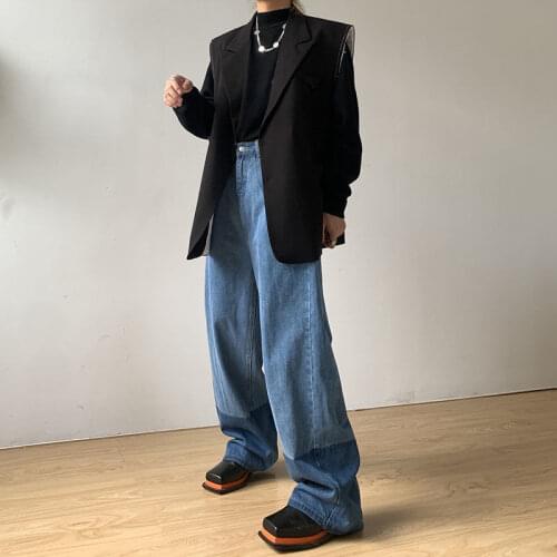 Patchwork Jeans Pants Men and Women Streetwear Straight Washed Hip Hop Denim Trousers Loose Oversized Jeans for Men Straight