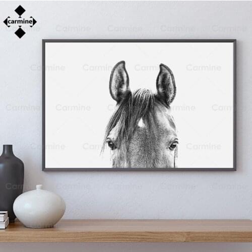 Horse Head Photo Print Peekaboo Horse Canvas Painting Modern Animal Canvas Poster Black and White Wall Art Picture Bedroom Decor