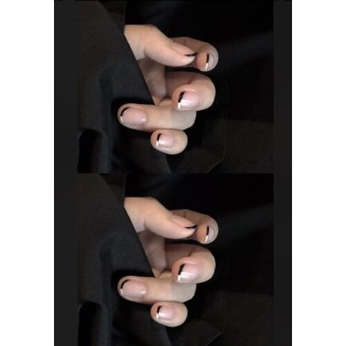 Fake Nail Art Black and white French Artificial Press On With Jelly Glue Full Cover Stylish Daily Finished Nail Manicure Tool