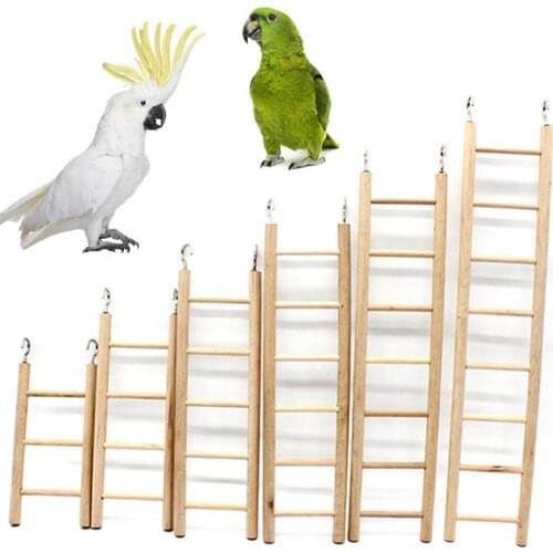 3/4/5/6/7/8 Classic Steps Wooden Pet Bird Parrot Climbing Hanging Ladder Cage Chew Toy Yellow With Hook Type Medium-sized Ladder