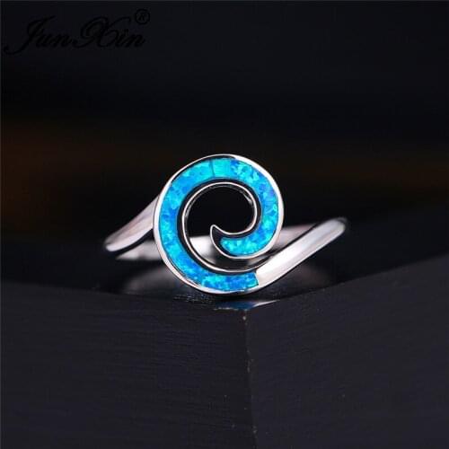 White Gold Rose Gold Blue Fire Opal Rings For Women Men Wedding Bands Rainbow Cloud Wave Ring Bridal Engagement Rings Jewelry