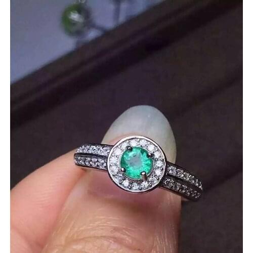 Natural green emerald gem Ring Natural gemstone ring 925 sterling silver trendy Elegant small round women party gift Jewelry