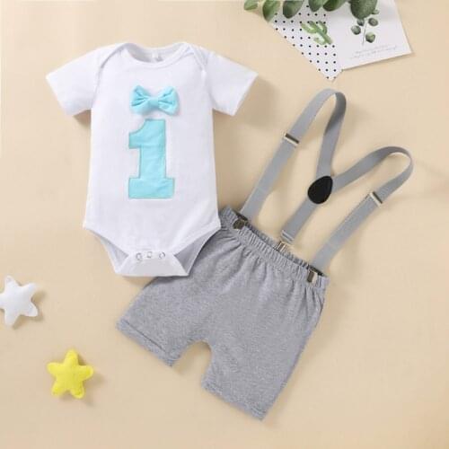 Baby Boy Clothes Set 1st Birthday Boy Outfit One Year Gentleman Bodysuit Straps Shorts Toddler Baby Clothing Set Baby Clothing