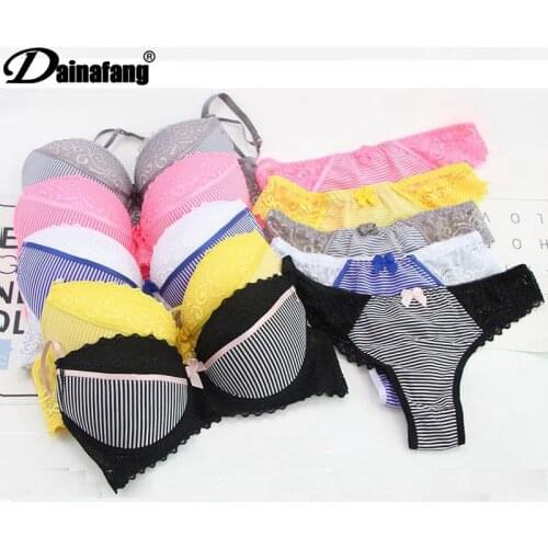 DaiNaFang Push Up Bra Sets Sexy Lace Bow Underwear Panties For Womens BCDE Cup Ladies Plus Size French Female Lingerie Thong
