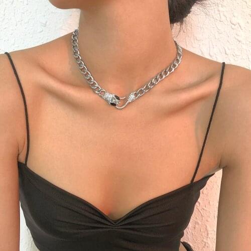 Lalynnly New Personality Acrylic Silver Color Necklaces For Women Female Snake Chain Rhinestone Necklace Wholesale 2021 N8720