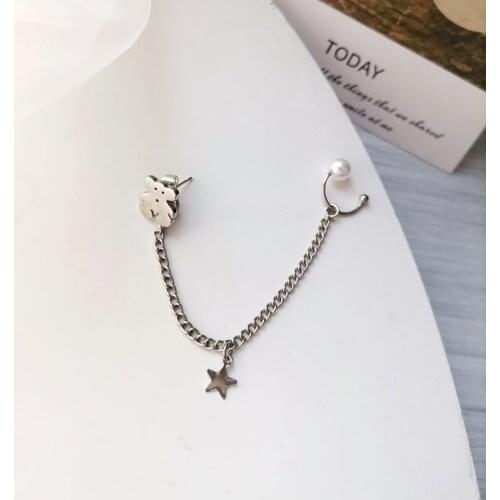 MESTILO 2021 New Stars Bear Animals Earrings Jewelry Fashion Silver Color Metal Ear Clip Tassel Earrings For Women Gift Ear Cuff