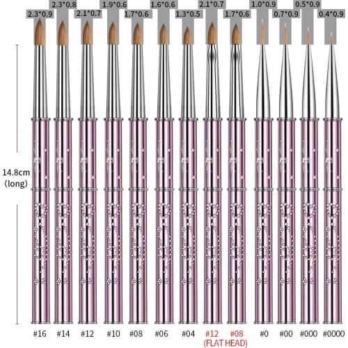 1pcs Kolinsky Metal Rod Nail Brush Crystal Carving Pen Pink Pen Holder Manicure Brush Tools Nail Pen