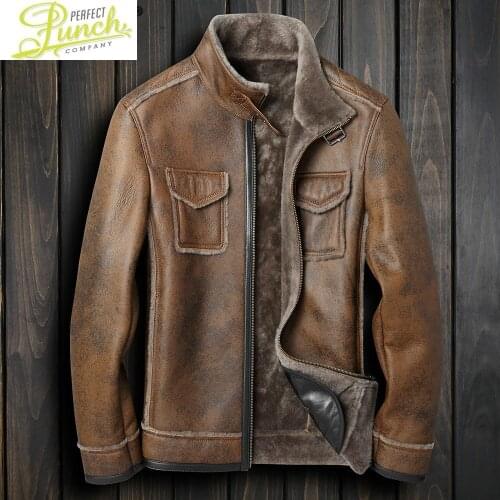 Mens Leather Genuine 2021 Sheepskin Coat for Men Winter Jacket Natural Wool Fur Liner Warm Jackets F-PGD-78012 MY1877