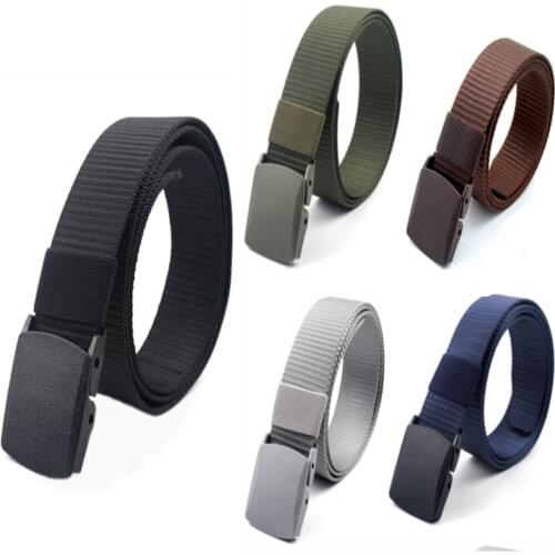 Mens Womens Plain Color Nylon canvas outdoor training Belt Plastic Buckle PD001