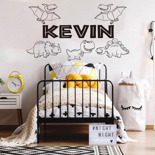 Custom Name Dinosaur Wall Decal Cartoon Dino Decal-Personalized Name Cartoon Dinosaur T-Rex Wing Animal Vinyl Wall Sticker C762