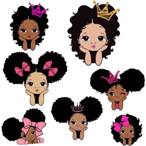 African Girl Thermo Stickers Iron On Transfer For Clothing Iron On Vinyl Heat Transfer Cartoon Patches On Clothes Fabric Stripes
