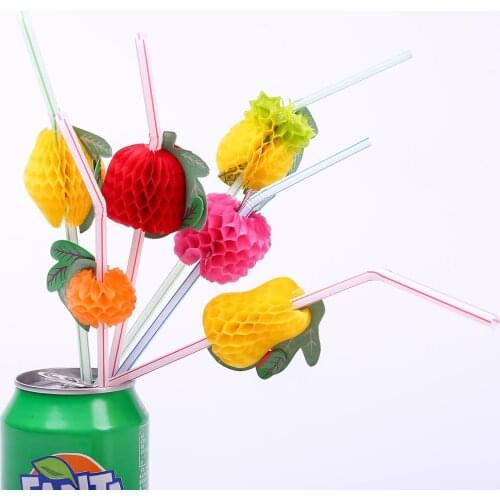 New 50pcs/lot 3D Party Straw Multicolor Fruit Drinking Straw Plastic Straw Cocktail Hawaiian Party Decoration Party Fashion 24CM
