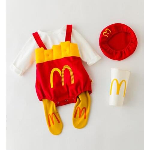 7518 Baby Clothes New Korean Baby One Piece Clothes Cartoon M With Hat Long Sleeve White T Shirt Baby Girl Going Out Clothes