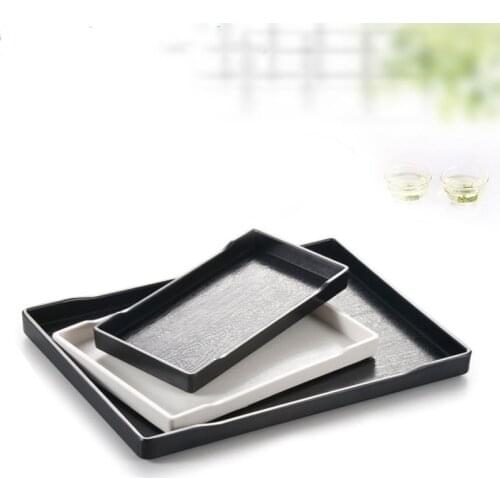 Plastic Tray Black White Melamine European Rectangle Imitation Porcelain Glossy Wood Grain Plate Home Kitchen Storage Supplies
