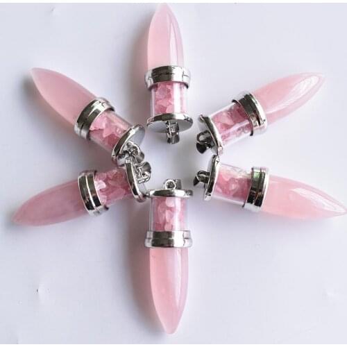 2020 fashion top quality natural stone pink bullet shaped pillar charms point Pendants 16x50mm Wholesale 6pcs/lot free shipping