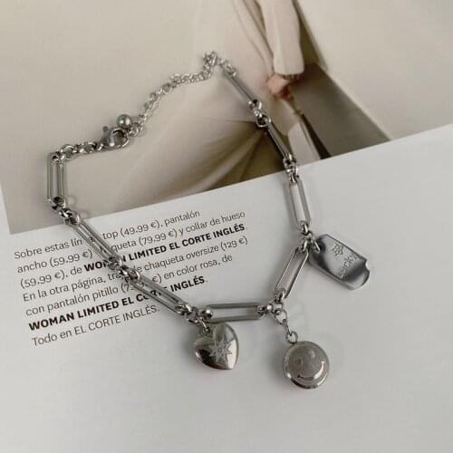 Lucky Bracelet Women Heart Woman Bracelets Simple Bangles Ladies Jewellery Party Fashion Vintage Silver Color Stainless Pulseras