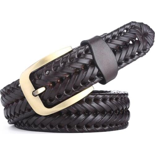 Men Women Durable Handmade Classic Casual Soft Jeans Belt Woven Retro Buckle Hand Knitted Leather Belt