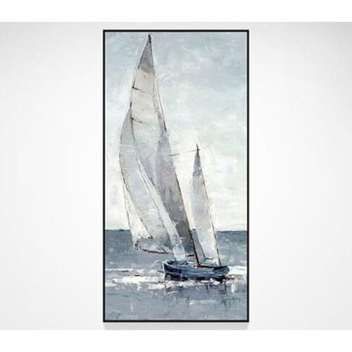 Hand Painted Abstract Oil Painting Wall Sailboat Seascape Picture Minimalist Modern On Canvas Decorative For Living No Frame