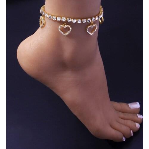 Rhinestone Foot Bijoux Femme Heart Anklets For Women Boho Jewelry Gold Silver Color Leg Bracelet Crystal Barefoot Sandals