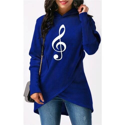 Musical Note Pattern Print Hoodies Women Irregular Sweatshirts Femmes Student Musicer Gift Autumn Sweet Long Sleeve Autumn Tops