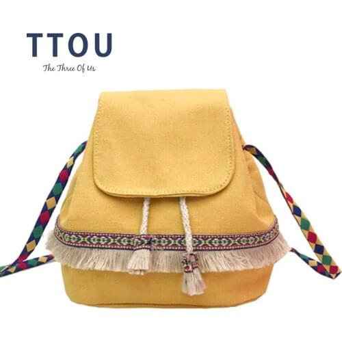 TTOU Women National Backpack Fashion Drawstring Backpack Lady Travel Backpack Tassel Drawstring Satchel Bags for Girl