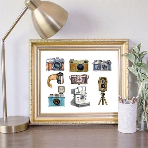 Vintage Camera Collection Canvas Print Watercolor Cameras Photo Film Art Painting Picture Photographers Gift Wall Art Decor