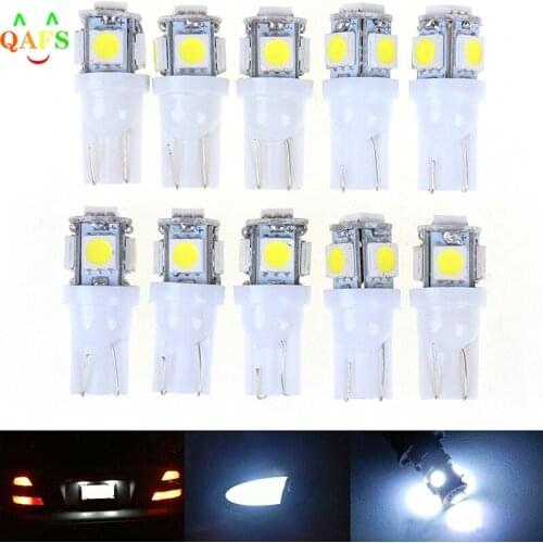 High quality and new 10pcs Car Wedge side Clearance License Plate Lamp T10 LED Bulb 12V T10 5050 5-SMD LED Signal Light Super