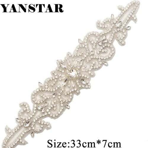 YANSTAR(10PCS) Bridal Sash Rhinestone Applique Crystal Silver For Wedding Dresses Belt Iron On YS940