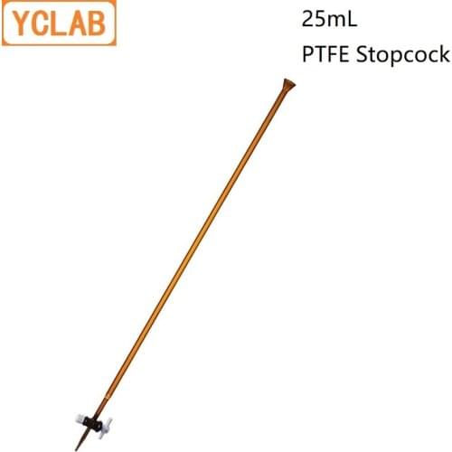 YCLAB 25mL Burette with PTFE Stopcock Class A Brown Amber Glass Laboratory Chemistry Equipment