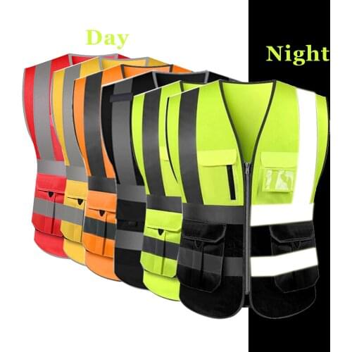Hi Visibility Safety Vest With Reflective Strips And Zipper Pockets Construction Work Uniform Securities Clothing ANSI Class 2