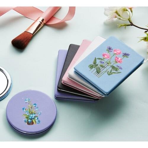 Floral Flower Makeup Mirror with Double Sides for Girl Portable Travel Folding Magnifying Pocket Cosmetic Compact Vanity Mirrors