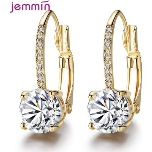 Top Quality Gold Color Shimmer 925 Sterling Silver Piercing Drop Earrings For Women Classic Claws Design AAA Crystal Jewelry