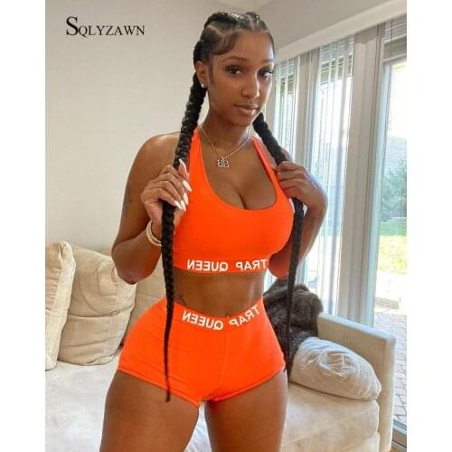 Summer Tracksuit Women Sexy Printed Letter Two Piece Crop Top and Shorts Set Female Sportwear Fitness Matching Set Wholesale