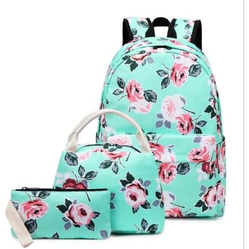Womens backpack womens Oxford private house external anti watermark flower ethnic style schoolbag three piece backpack girl