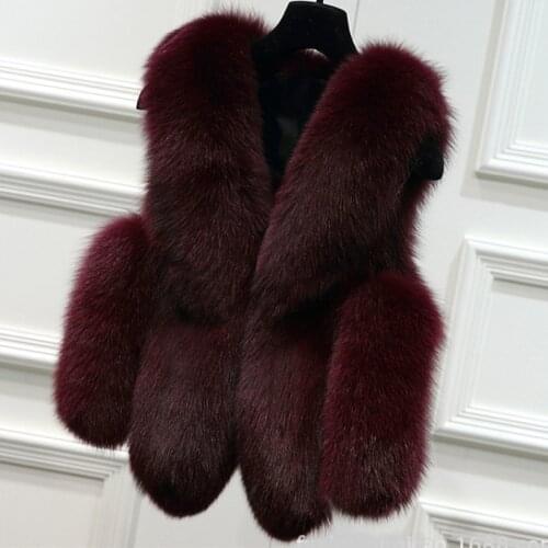 Girl 2021 Fur Vest Waistcoat Short Imitation Fox Hair Faux Fur Coat Plush Winter Female Jacket Faux Fur Coat Black Wine Red B107