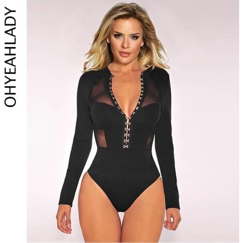 Ohyeahlady Bodysuits Women Clothes Plus Size Traf Body Sexy Bodycon Long Sleeve Bodysuit Streetwear Romper Shorts RJ80753