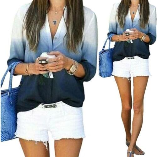 2017 Fashion Shirt Office Soft Women Turn-down Collar Long Sleeve Casual Loose Button Gradual Color Warm Cotton Tops Blouse