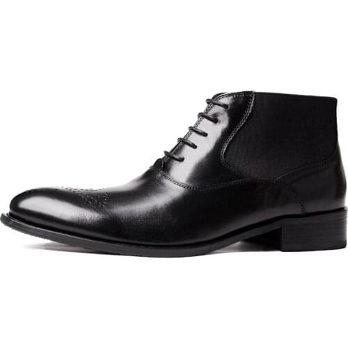 2020 Men Formal Business Genuine Leather Shoes British Pointed Toe Luxury Office Dress Work Ankle Boots Lace Up Chelsea Boots