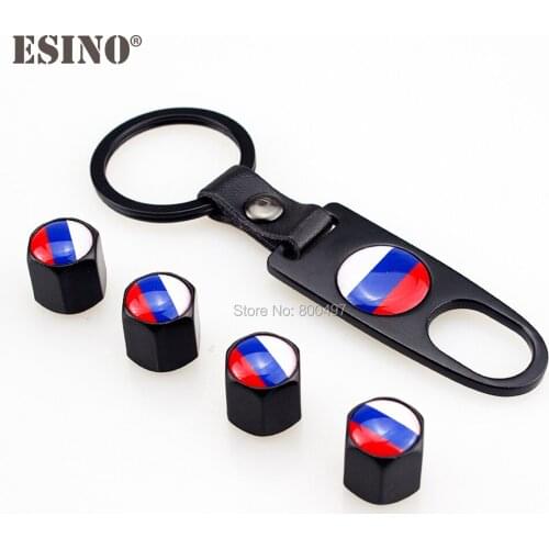 40 x Car Stainless Steel Zinc Alloy Wheel Tire Valve Stems Caps Russia National Flag Universal With Mini Wrench Key Chain