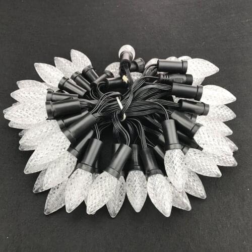 50nodes addressable RGB C9 DC12V WS2811 LED Christmas pixel string light;6inches(15cm) spacing;BLACK wire;IP68;xConnect pigtials