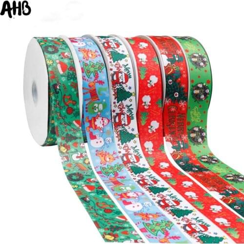 AHB 2 Yards 38mm Christmas Cartoon Ribbon Grosgrain Printing Ribbon DIY Material For Christmas Party Decoration