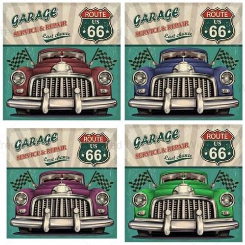 5D Diamond Painting Retro Car DIY Diamond Embroidery Cross Stitch Full Square Round Drill Mosaic Service Repair Race Garage Deco
