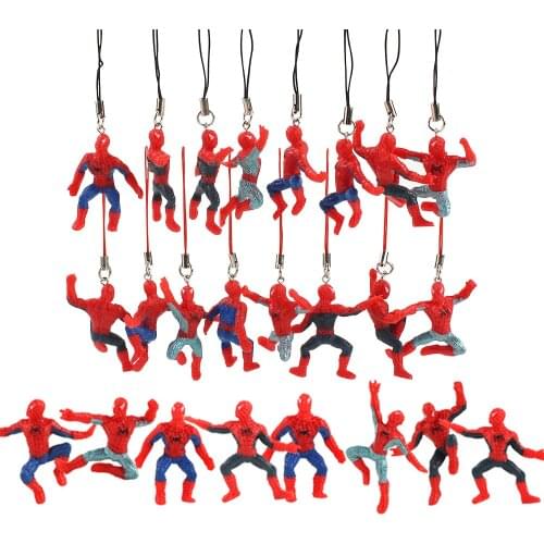 4-5cm 8pcs/Lot Super Hero Spider Man Pendants Phone Straps Spiderman Keychains PVC Figure Toys